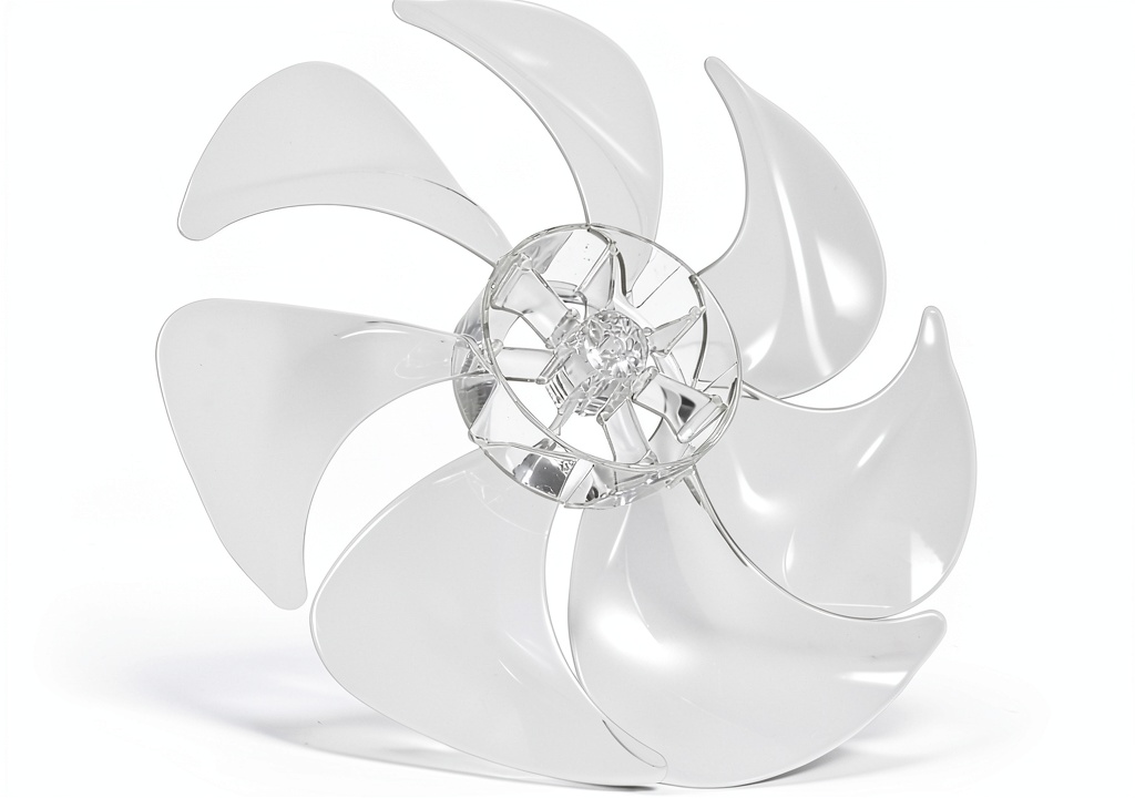 Unomor plastic fan blades showing dimensions and material